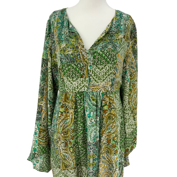 Anthropologie Floreat Green Pattern Angled Sleeve Dress B7 - Picture 6 of 11